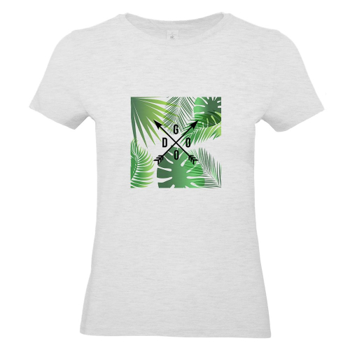 Camiseta mujer con palmeras y flechas gris