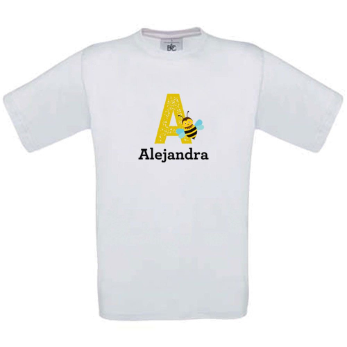 Camiseta niño personalizada alfabeto blanco