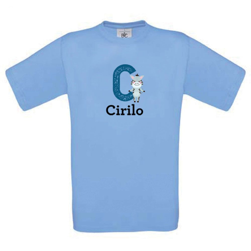 Camiseta niño personalizada alfabeto azul cielo