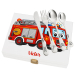 Cofre camión de bomberos y sus cubiertos personalizados Cofre camión de bomberos y sus cubiertos personalizados