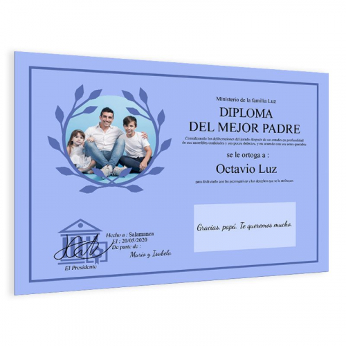 Diploma personalizado con foto azul