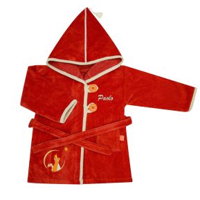 Albornoz Infantil Bordado Panda Rojo Terracota