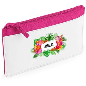 Estuche escolar personalizado con flores exoticas