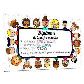 Diploma de la mejor maestra personalizado