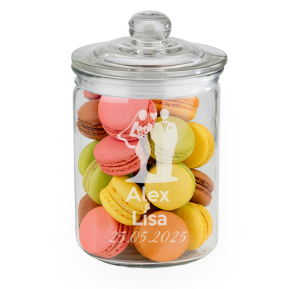 Frasco de dulces grabado para matrimonio