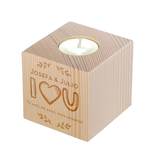 Portavela de madera personalizado Amor