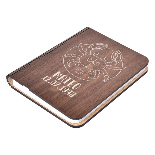 Lámpara libro personalizada Signo astrológico - Modelo de nogal