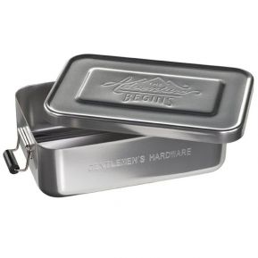 Caja en aluminio plateada  the Adventure Begins