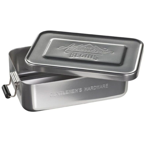 Caja en aluminio plateada  the Adventure Begins