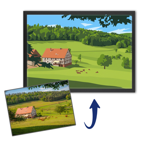 Retrato de casa al estilo flat design según una foto