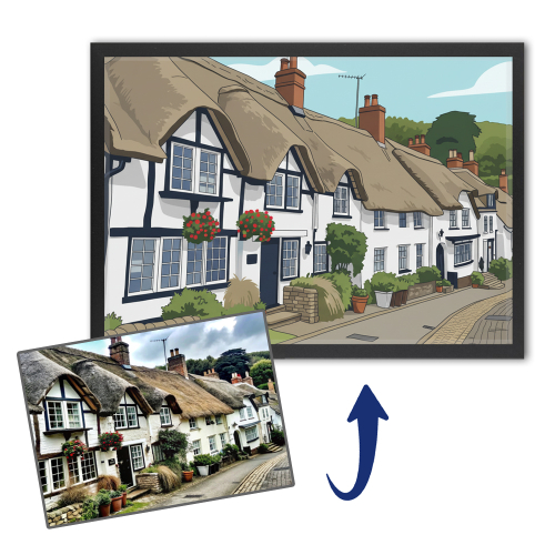 Retrato de casa al estilo flat design según una foto