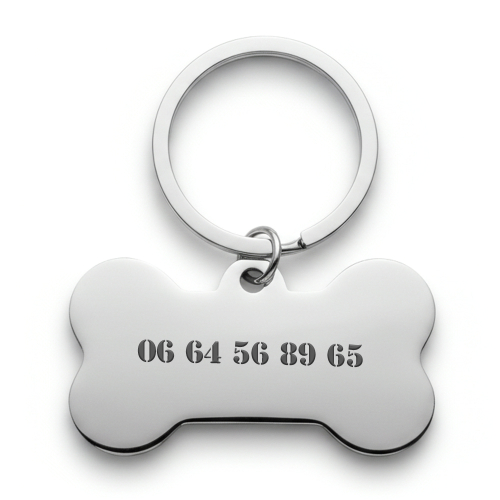 Medalla grabada en forma de hueso para perro
