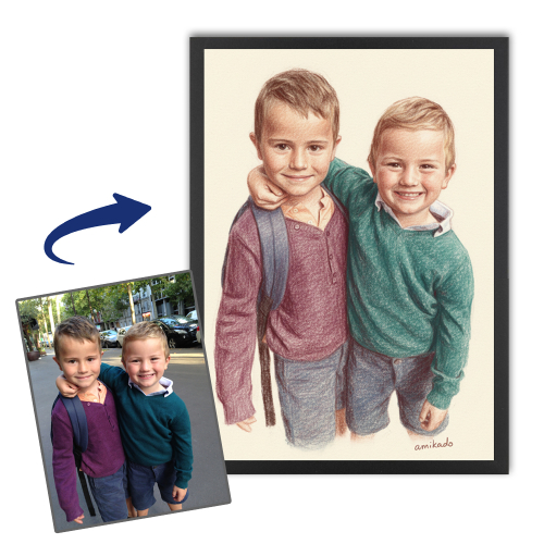 Retrato estilo dibujo con lápices de colores a partir de una foto