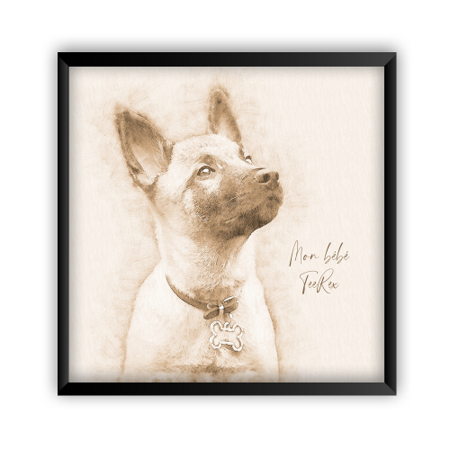 Retrato en dibujo tipo sepia con marco en negro