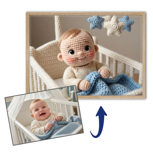 Retrato de mu&ntilde;eca de punto a partir de una foto