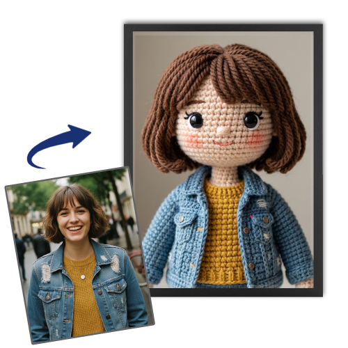 Retrato de mu&ntilde;eca de punto a partir de una foto