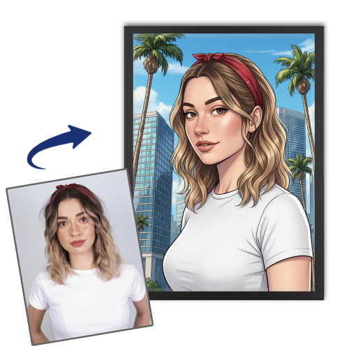 Retrato ilustrado estilo videojuego a partir de una foto