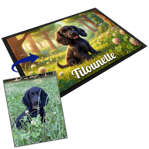 Alfombrilla para comedero personalizada estilo animaci&oacute;n 3D para perro