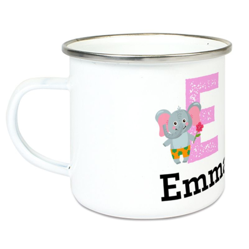 Taza esmaltada personalizada alfabeto y animal