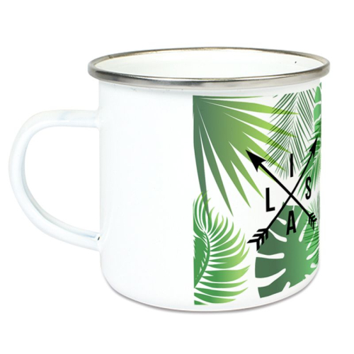 Taza esmaltada personalizada palmeras y flechas