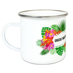 Taza esmaltada personalizada flores exóticas