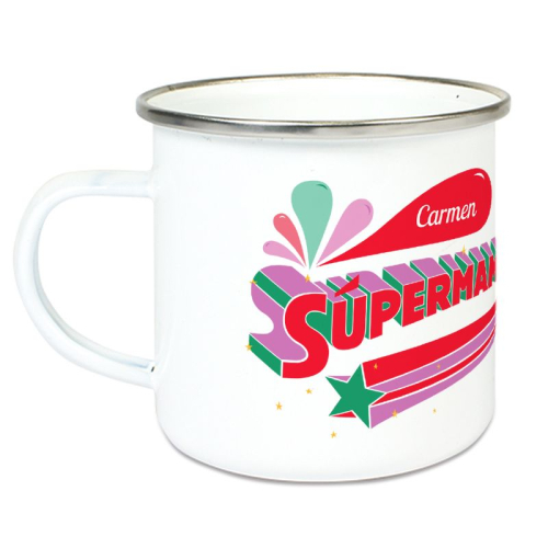 Taza esmaltada personalizada súper mamá