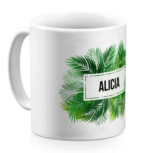 Taza personalizada palmeras con un nombre