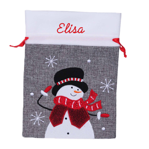 Bolsa de regalo de Navidad gris muñeco de nieve