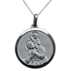 Medalla de San Cristbal en plata maciza grabada