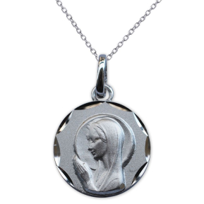 Medalla de la Virgen Mara en oracin en plata grabada