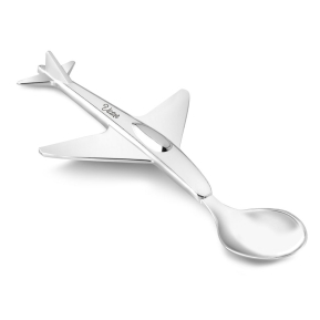 Cuchara plateada con forma de avin para nios
