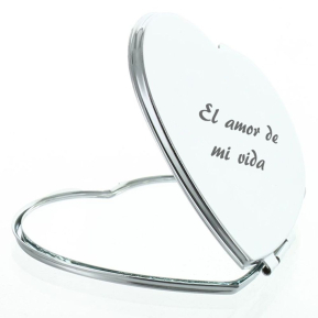 Espejo de bolsillo grabado con forma de corazn