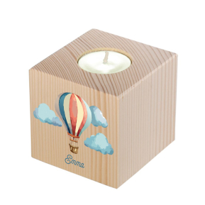Portavelas de madera en forma de cubo globo aerosttico
