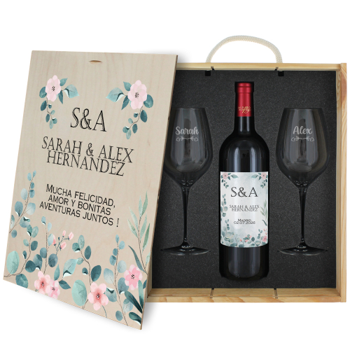 Caja de vino para boda - Acuarela