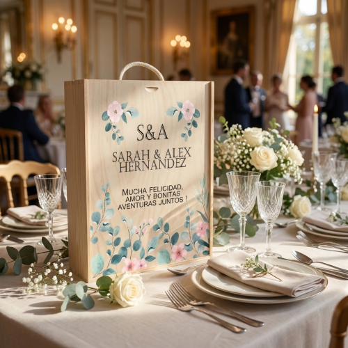 Caja de vino para boda - Acuarela