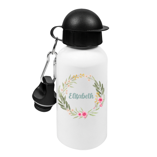 Botella personalizada con corona de flores
