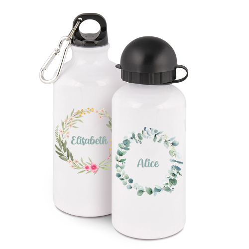 Botella personalizada con corona de flores