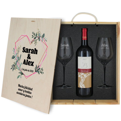 Caja de vino para boda � Coraz&oacute;n floral