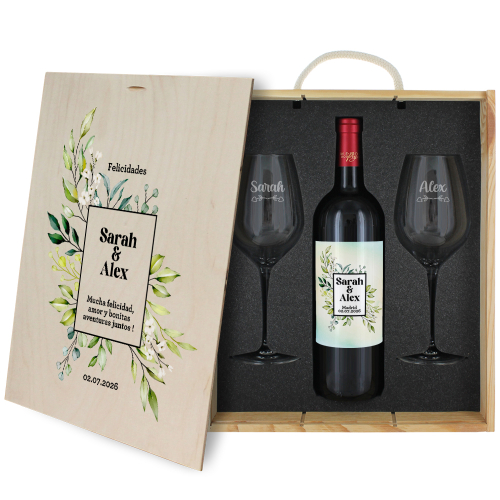 Caja de vino para boda � Marco floral