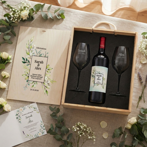 Caja de vino para boda � Marco floral