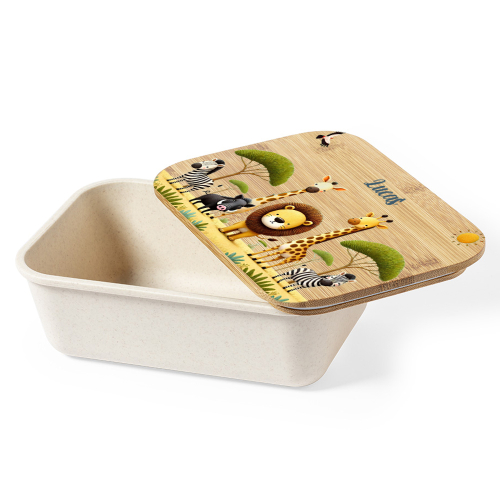 Caja para almuerzo safari con tapa de bambú