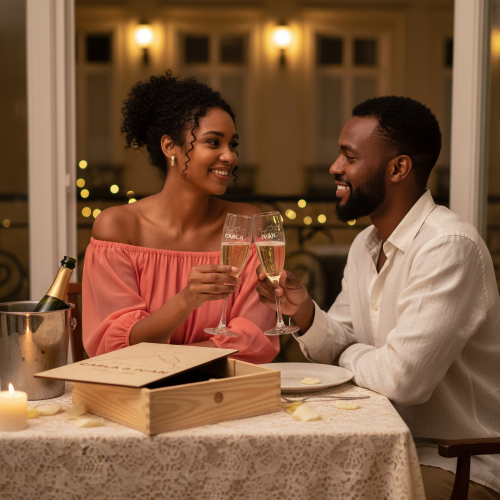 Cofre con 2 copas de champán Cheers