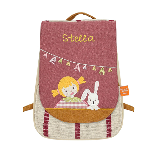 Mochila infantil personalizada con diseño de niña y conejo