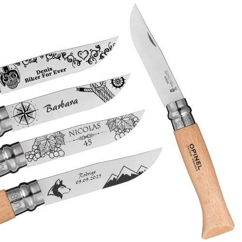 Cuchillo Opinel nº 8 personalizado con un nombre y un tema