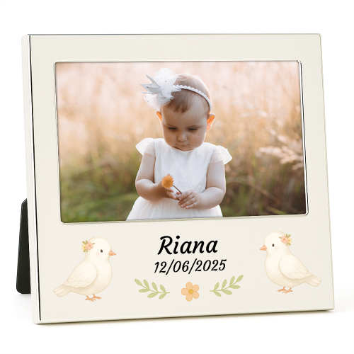 Marco de fotos plateado personalizado para bautizo o nacimiento