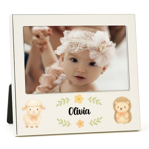 Marco de fotos plateado personalizado para bautizo o nacimiento