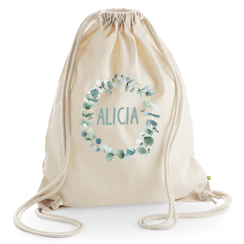 Mochila de algodón con corona de flores