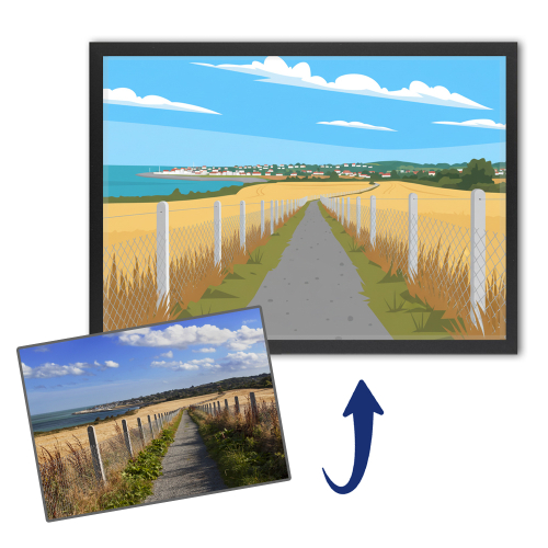 Paisaje ilustrado al estilo flat design según una foto