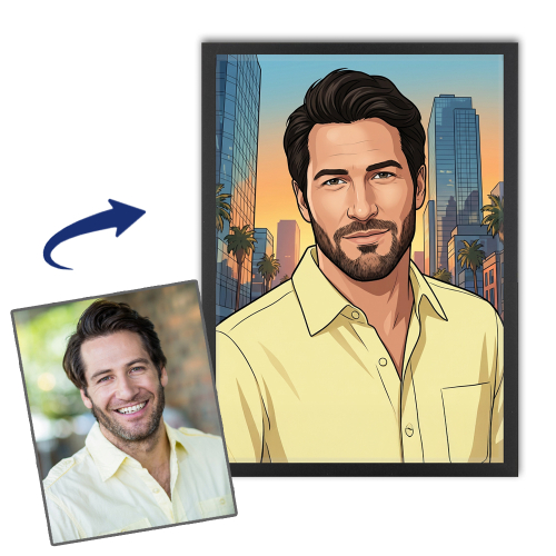 Retrato ilustrado estilo videojuego a partir de una foto