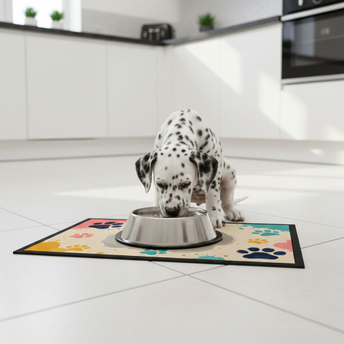 Alfombrilla para comedero personalizada huellitas Alfombrilla para comedero personalizada huellitas
